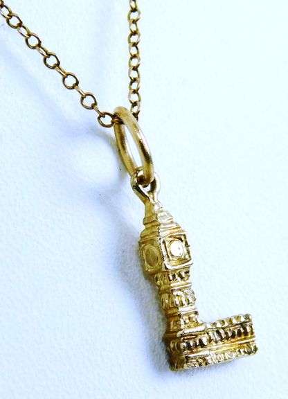 Vintage 9K Gold Big Ben Pendant & 10K Chain