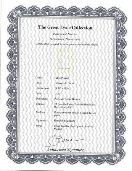 Rare Pablo Picasso Embossment from Chant Funèbre pour Ignacio Sánchez Mejías, 1976