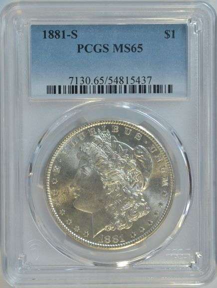 Pristine solid Gem BU 1881-S Morgan Silver Dollar. PCGS MS65