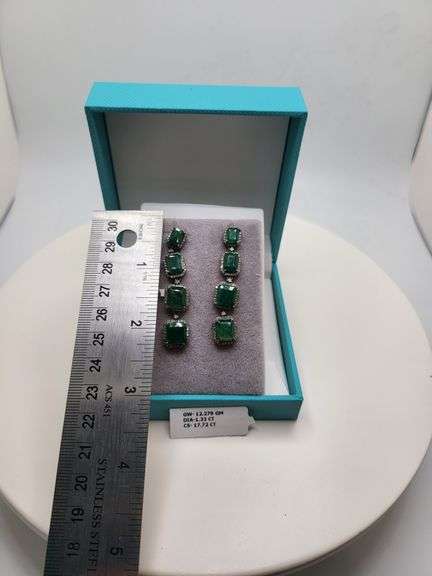 Very high quality hand made emerald and diamonds on silver earrings
