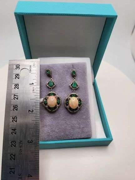 Extremely fine Victorian Emerald and diamonds and opal earrings