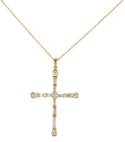 1.25ctw Tapered Baguette and Round Diamond Pendant Necklace in 18K