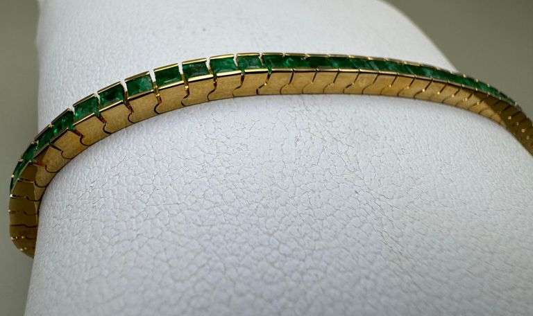 14K Yellow Gold Princess Cut Emerald Tennis Bracelet