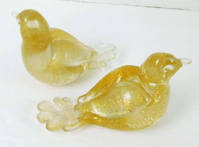 Vintage Pair of Murano Art Glass Doves