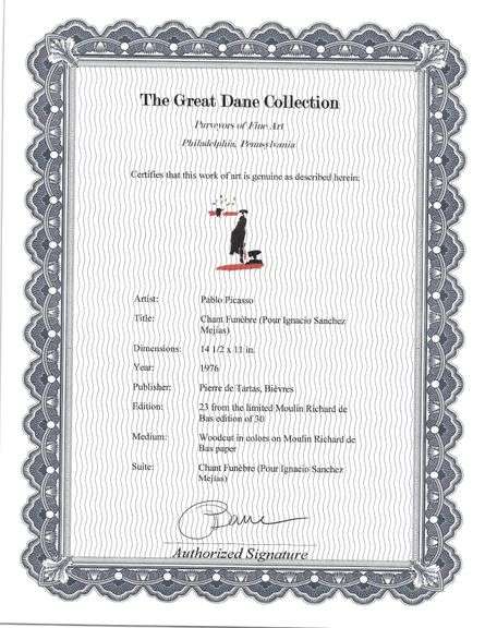 Rare Pablo Picasso Woodcut on Moulin Richard de Bas Paper from Chant Funèbre pour Ignacio Sánchez Me