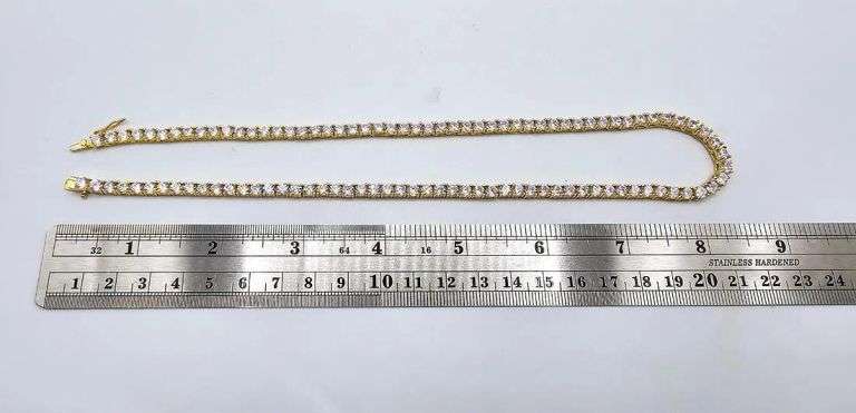 Sparkling 18 Kt Yellow Gold Plated 18.5 Cttw Lab Simulated Diamond Tennis Necklace