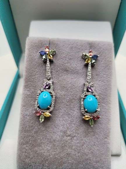 Extremely fine Victorian turquoise and diamonds with sapphire earrings
