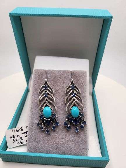 Extremely fine Victorian turquoise and diamonds with sapphire earrings
