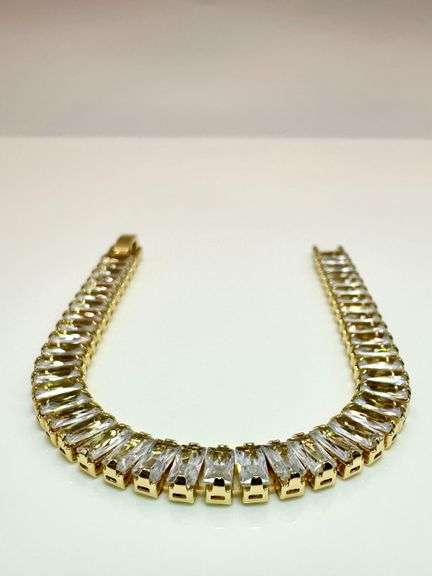 Dazzling 14 Kt Yellow Gold Plated Simulated Diamond Tennis Bracelet