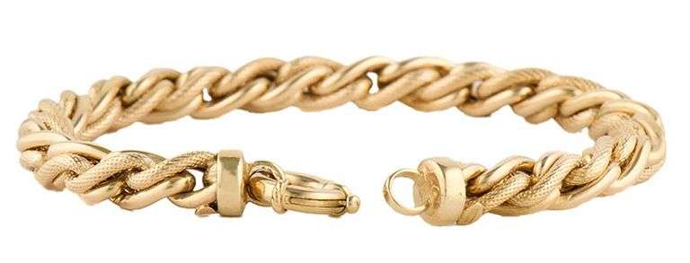 Milor Textured and Polished Twisted Link Bracelet in 14K