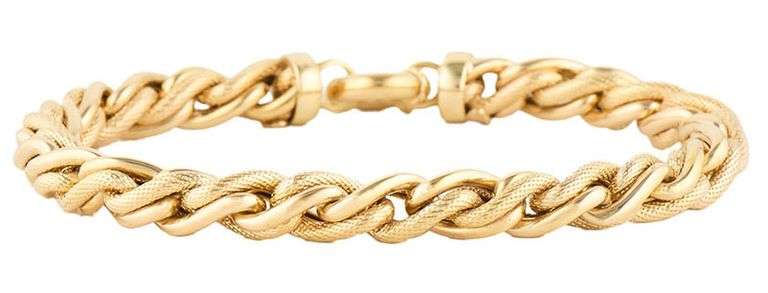 Milor Textured and Polished Twisted Link Bracelet in 14K