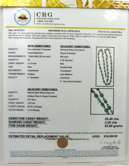 Inspiring 21.15CTW Oval Cabochon-Cut Turquoise, 4.25CTW Single Cut Faceted Rubies & 4.25CTW Diamond 