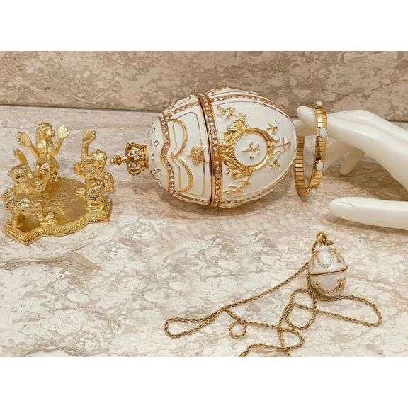 Imperial 24K Gold with Austrian Crystals Fabergé Egg & Pendant