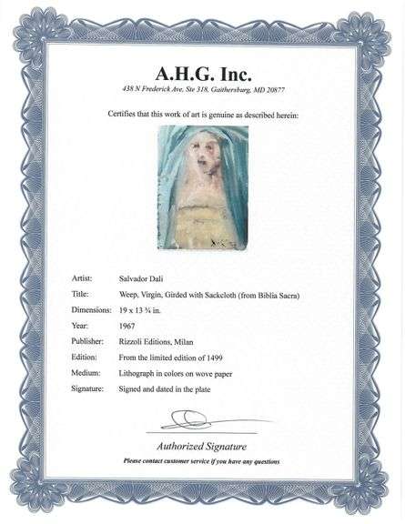 Highly Collectible and Rare Salvador Dali Original Lithograph from the 'Biblia Sacra' Suite