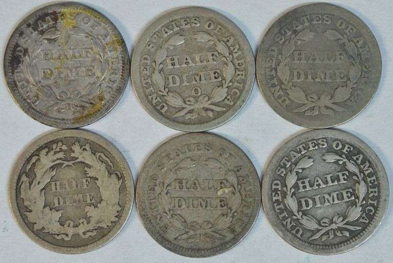 6 Diff. Liberty Seated Half Dimes 1841 to 1871 in circ