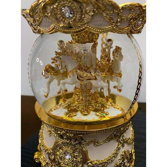 Gold & Ivory Carousel Music Box Snow Globe