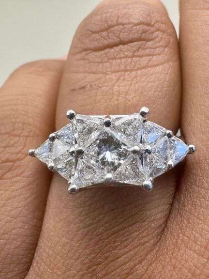 14K White Gold Trillion & Princess Cut 2.50 Carat Diamond Ring