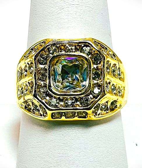 Men's Bold 14 Kt Yellow Gold Plate 4.65 Cttw Lab Simulated Diamond Ring