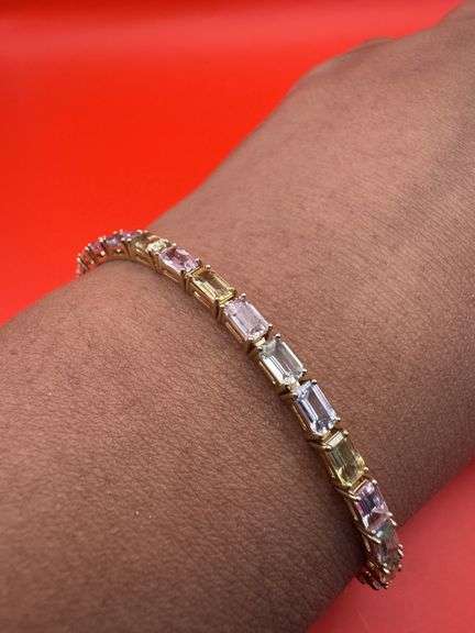 14K Yellow Gold Multi-Colored Sapphires Tennis Bracelet