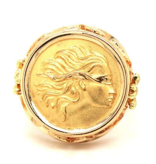 18kt Yellow gold Corletto lady Justice ring