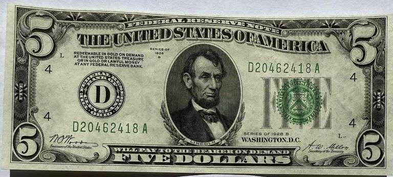 $5 1928 B Series Unc Gold Payable Note