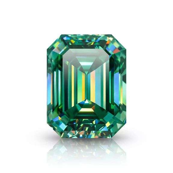 Large 5 Ct Paraiba Green Emerald Cut Fire Moissanite Solitaire