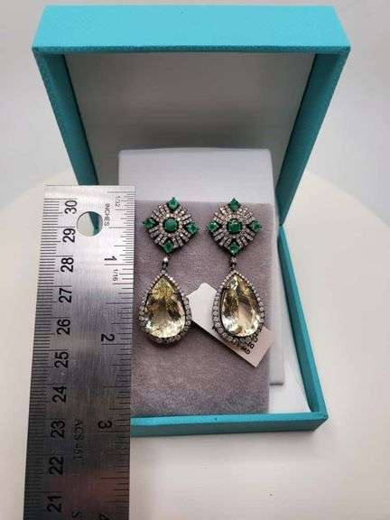Extremely fine Victorian Emerald and diamonds and +20ctw citrine earrings
