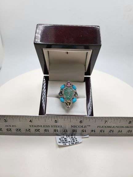 Extremely fine Victorian turquoise and multi sapphire diamond ring on silver