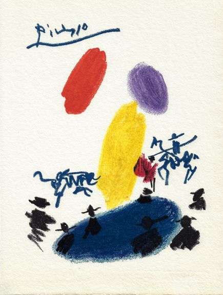 Rare Pablo Picasso Woodcut on Moulin Richard de Bas Paper from Chant Funèbre pour Ignacio Sánchez Me