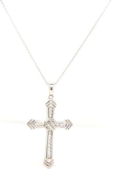 14kt White gold 0.25ctw channel set diamond cross pendant on chain