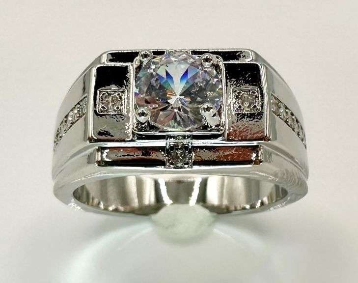 Men's 14 Kt White Gold Plate 2.5 Ctw Lab Simulated Diamond Ring