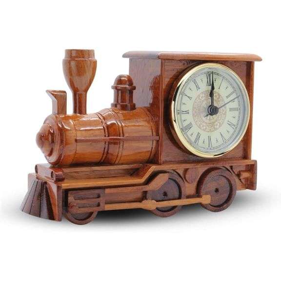 Collectors Wooden Locomotive Desk Clock