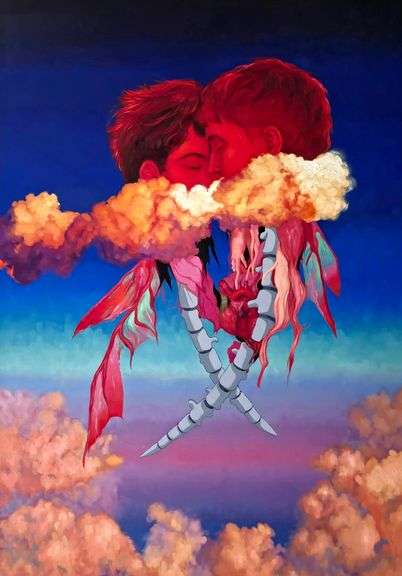 Salima Black "The Hug" Original Oil on Canvas