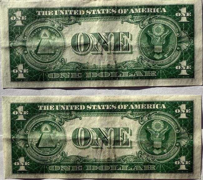 Two $1 Consecutive 1935 A sLIDER Unc Silver Certificates