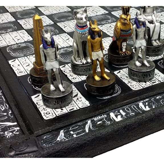 Hand-Painted Egyptian Anubis Chess Set