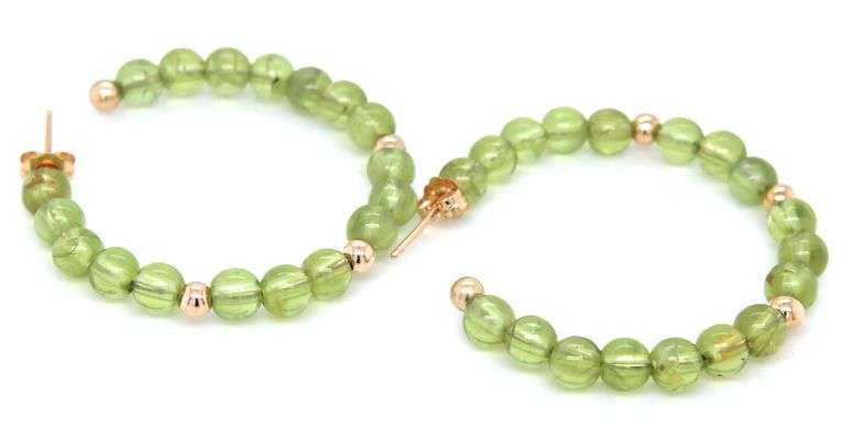 14kt Yellow gold Peridot and gold bead hoop earrings