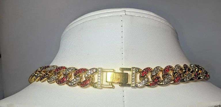 Dazzling 14 K Yellow Gold Plate Simulated Lab Padpaparacha Sapphire Chain Pendant Necklace