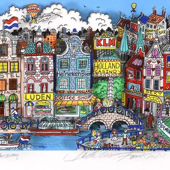 Alluringly Amsterdam (Black) by Charles Fazzino