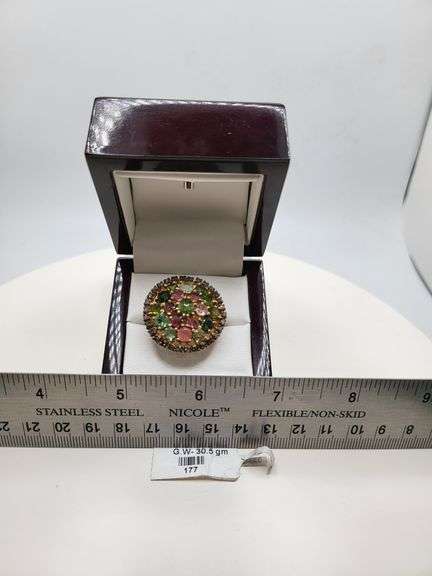 Extremely fine Victorian natural multi sapphire, diamonds ring on silver