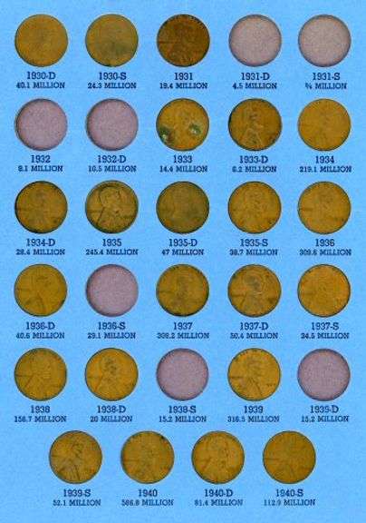 Album of 64 Different Lincoln Wheat Cents: 1909-1940-S