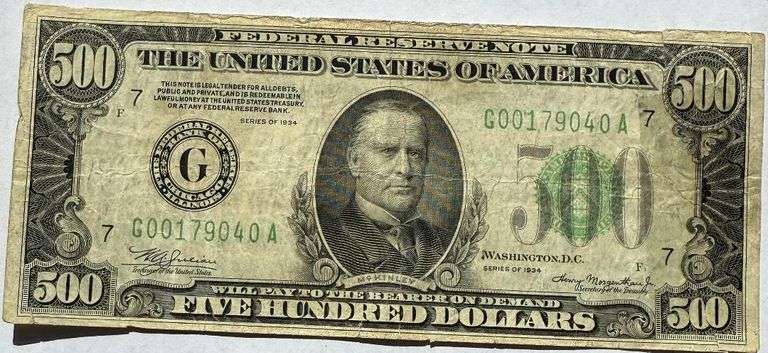 Hard to Find $500 Series 1934 Fed Reserve Note