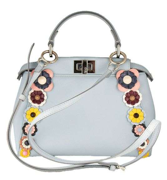Fendi Light Blue Nappa Flowerland Mini Peekaboo Iconic Satchel