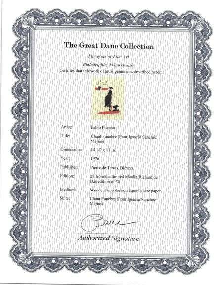 Rare Pablo Picasso Woodcut on Japon Nacre Paper from Chant Funèbre pour Ignacio Sánchez Mejías, 1976