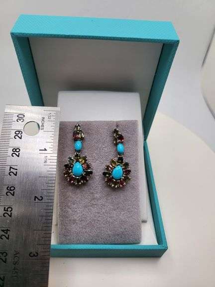 Extremely fine Victorian turquoise and diamonds with sapphire earrings