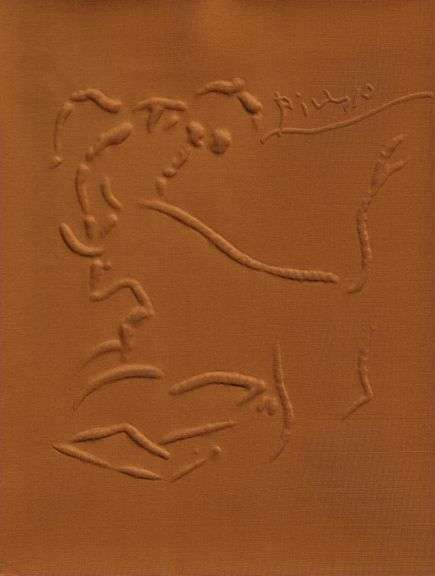 Rare Pablo Picasso Embossment on Harpgaon Cloth from Chant Funèbre pour Ignacio Sánchez Mejías, 1976