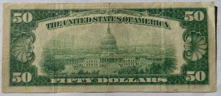 Scarce $50 1928 Numerical Series Gold Payable Star FR Note