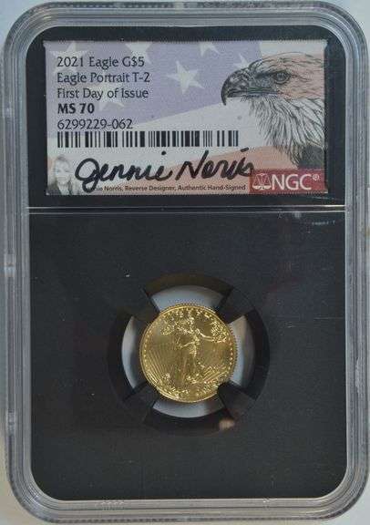 Flawless 1st Day of Issue 2021 (T-2) $5 Gold Eagle. NGC MS70