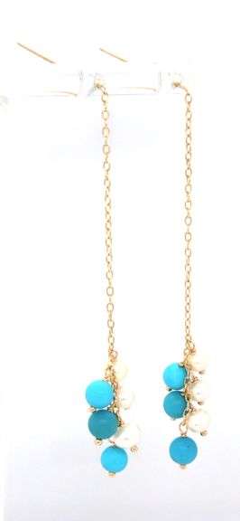 14kt Yellow gold Turquoise and pearl theader earrings