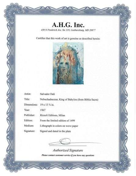 Highly Collectible and Rare Salvador Dali Original Lithograph from the 'Biblia Sacra' Suite