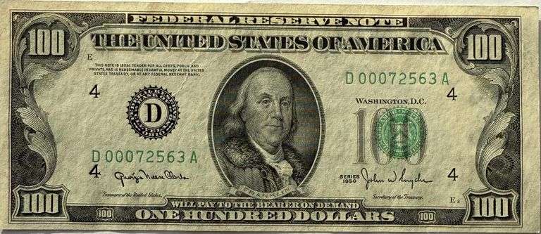 $100 CH CU 1950 Federal Reserve Note.